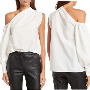 HL Affair One Side Off‎ the Shoulder Blouse Top White Long Sleeve Size Medium